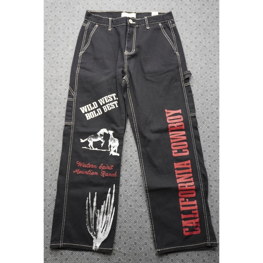 PacSun California Cowboy Baggy Carpenter Jeans Black Western Graphic Mens 30x30